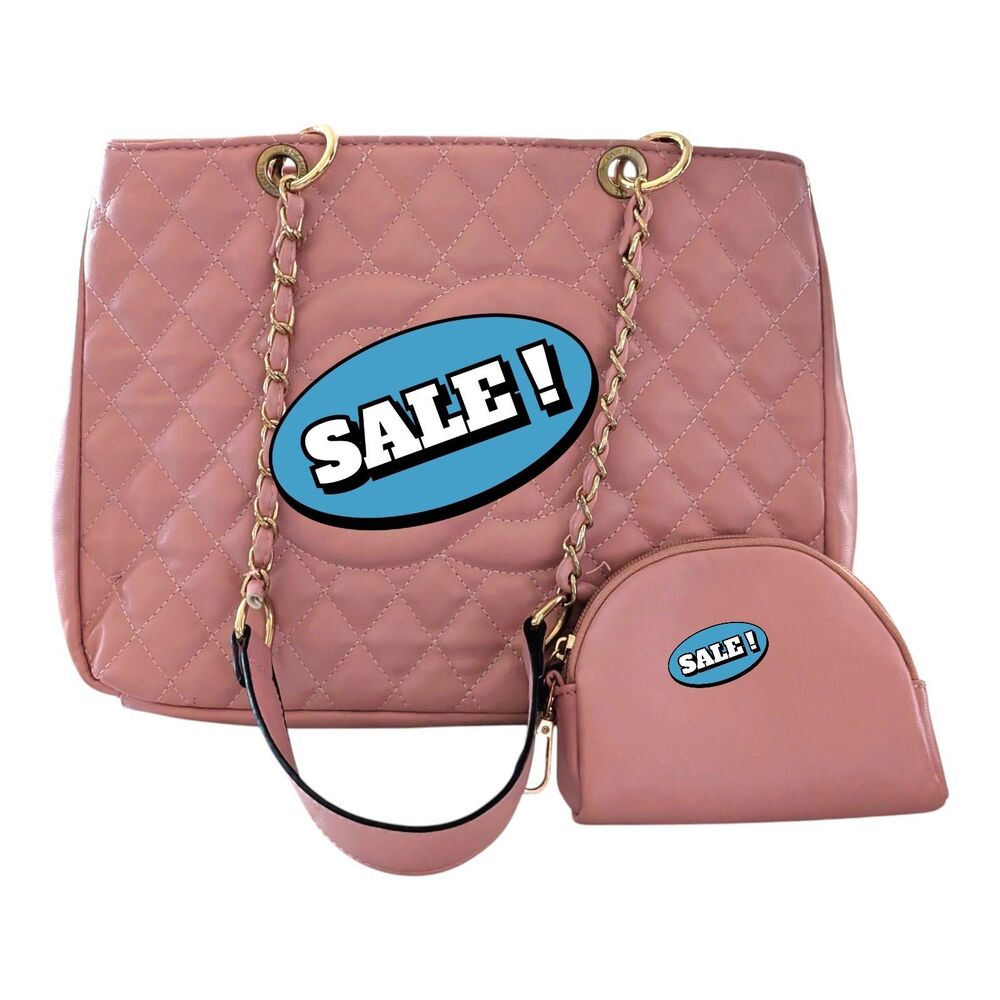 Women's Pink Quilted Faux Leather Fashion Purse with Chain Strap & Coin Pouch